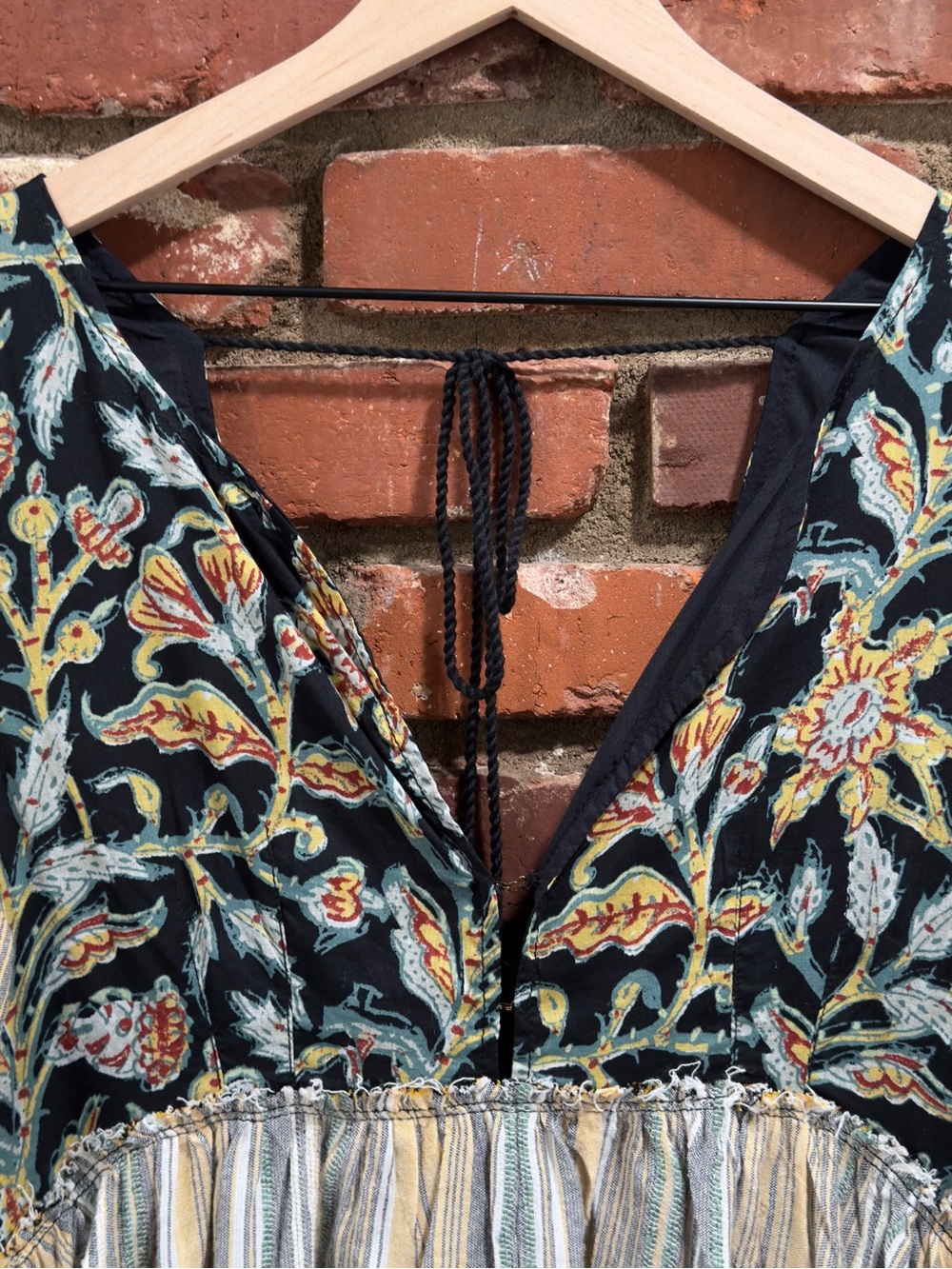 Free People Under the Sun Tunic dress black combo boho floral striped small FLAW - Picture 9 of 16